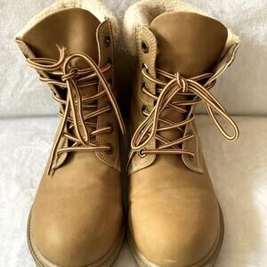 Esprit Tan Chunky Rugged Sole Faux Sherpa Lined Combat Boots Size 8